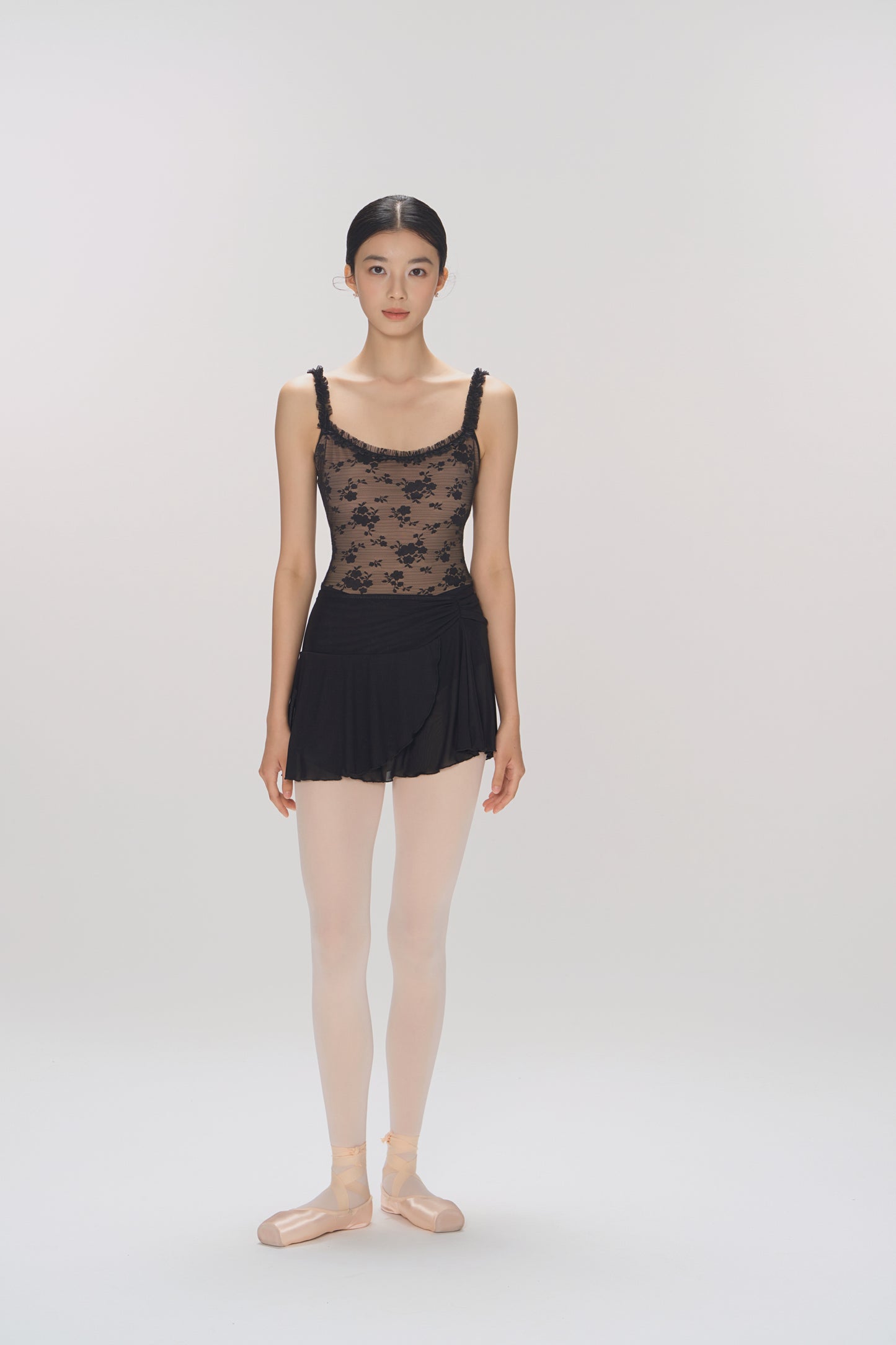 Ballet Leotard | V-shaped lace panel with ruffled straps
