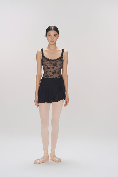 Ballet Leotard | V-shaped lace panel with ruffled straps