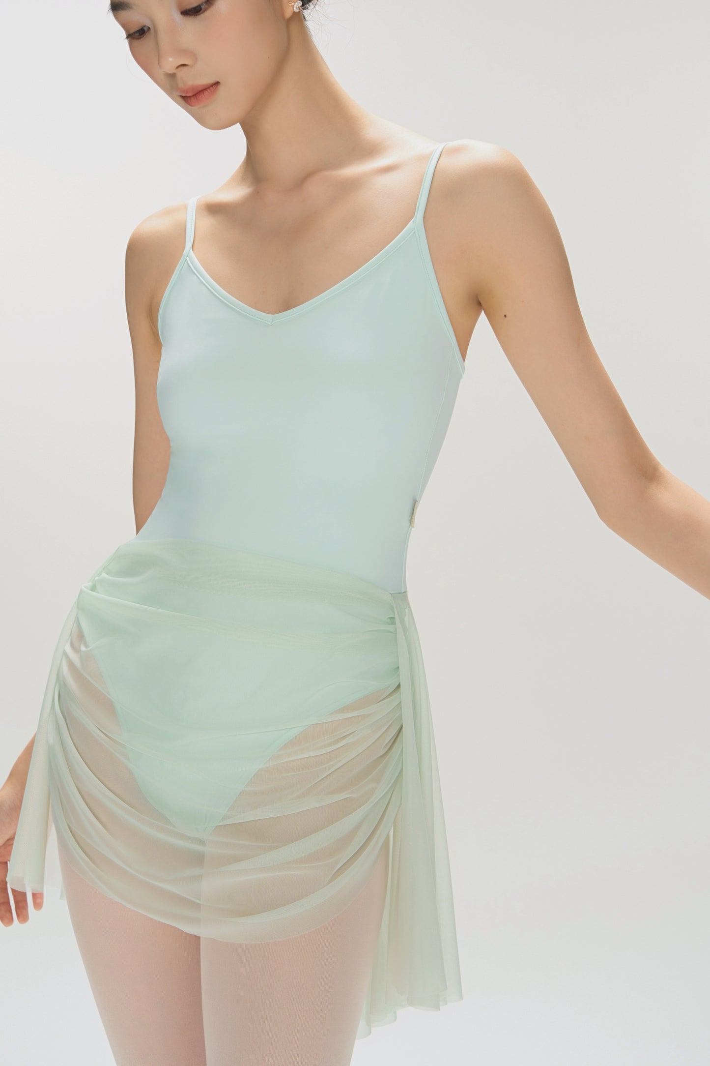 Ballet Leotard | V-Neck Pinched Back One-Piece with Attached Skirt