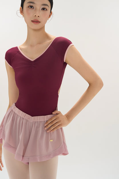 Ballet Leotard | Wrap-Structured Back, Contrast Binding & Raglan Short Sleeves