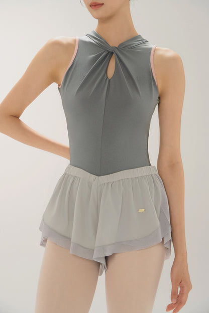 Ballet Leotard | Knotted Neckline, Contrast Binding & Open-Back Design