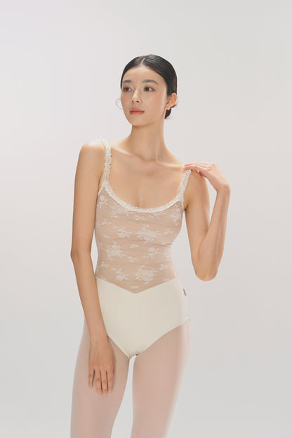 Ballet Leotard | V-shaped lace panel with ruffled straps