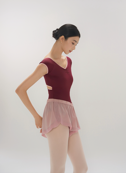 Ballet Leotard | Wrap-Structured Back, Contrast Binding & Raglan Short Sleeves
