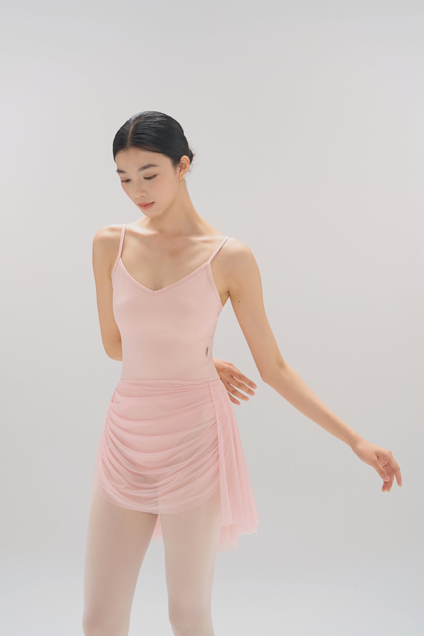Ballet Leotard | V-Neck Pinched Back One-Piece with Attached Skirt