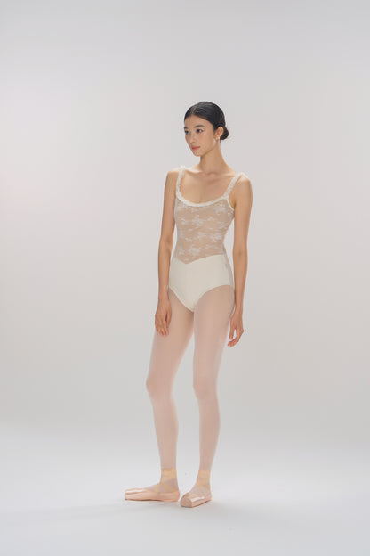 Ballet Leotard | V-shaped lace panel with ruffled straps