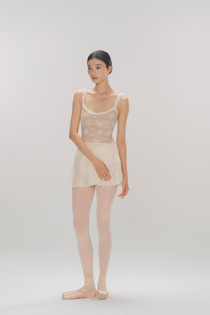 Ballet Leotard | V-shaped lace panel with ruffled straps