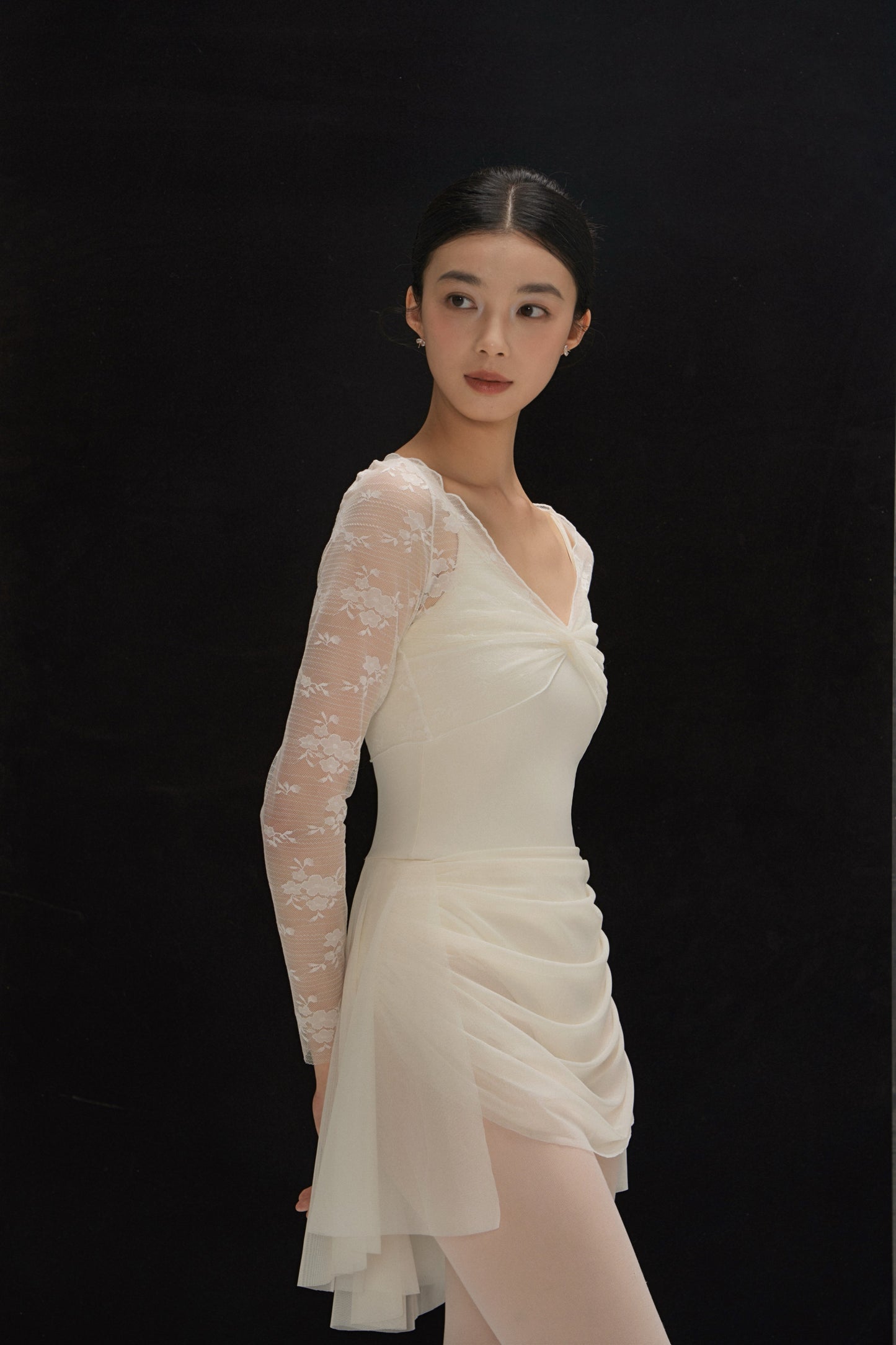 Ballet Leotard | V-Neck Pinched Back One-Piece with Attached Skirt