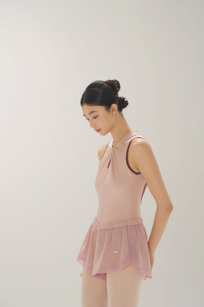 Ballet Leotard | Knotted Neckline, Contrast Binding & Open-Back Design